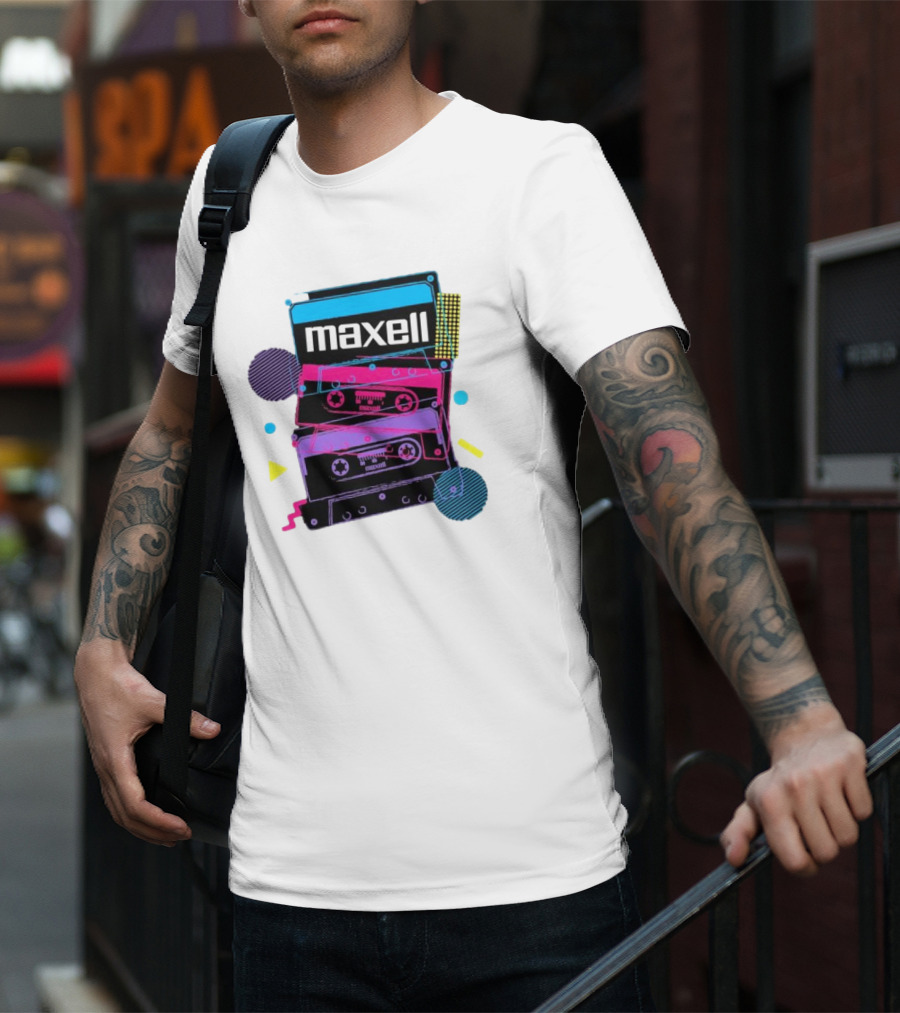 Maxell Retro Cassette Stack Vibrant Neon Aesthetic T-Shirt