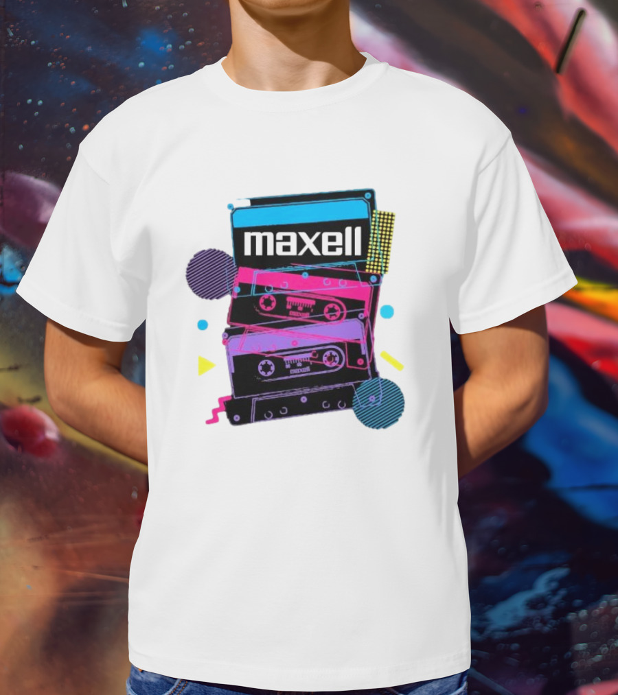 Maxell Retro Cassette Stack Vibrant Neon Aesthetic T-Shirt