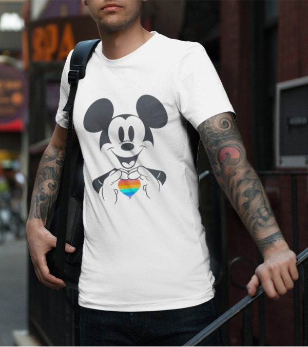Mickey Mouse Holding Rainbow Heart Disney Pride T-Shirt