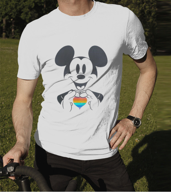 Mickey Mouse Holding Rainbow Heart Disney Pride T-Shirt