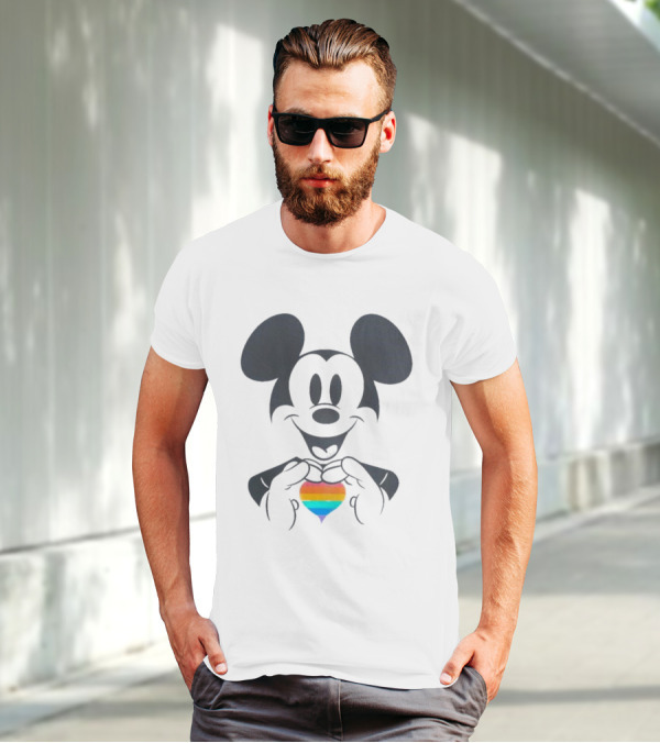Mickey Mouse Holding Rainbow Heart Disney Pride T-Shirt