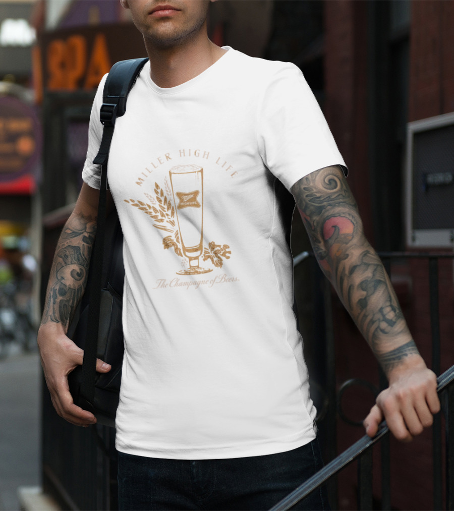 Miller High Life The Champagne Of Beers Tall Glass With Wheat And Leaves T-Shirt
