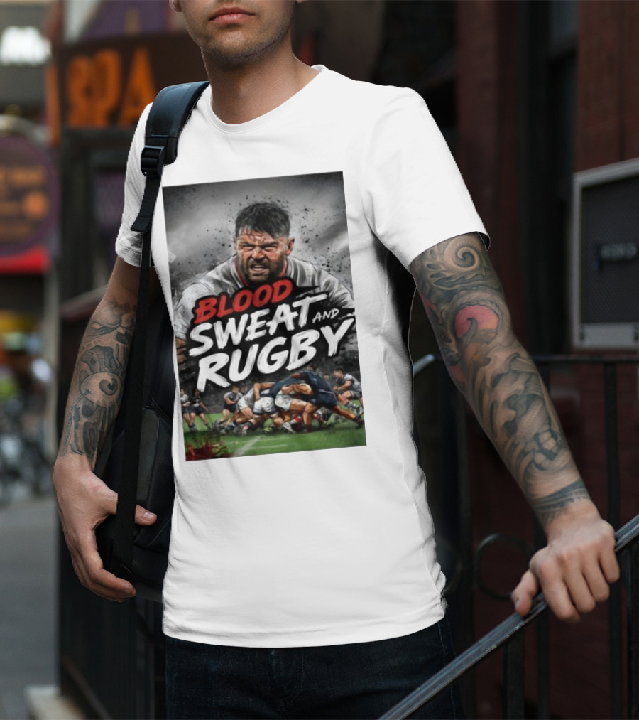 Blood Sweat And Rugby Intense Match Action Rugby Players T-Shirt