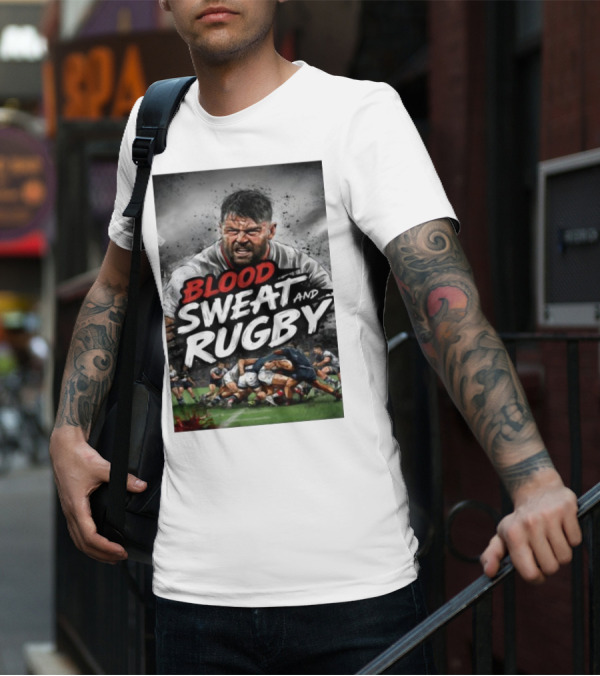 Blood Sweat And Rugby Intense Match Action Rugby Players T-Shirt