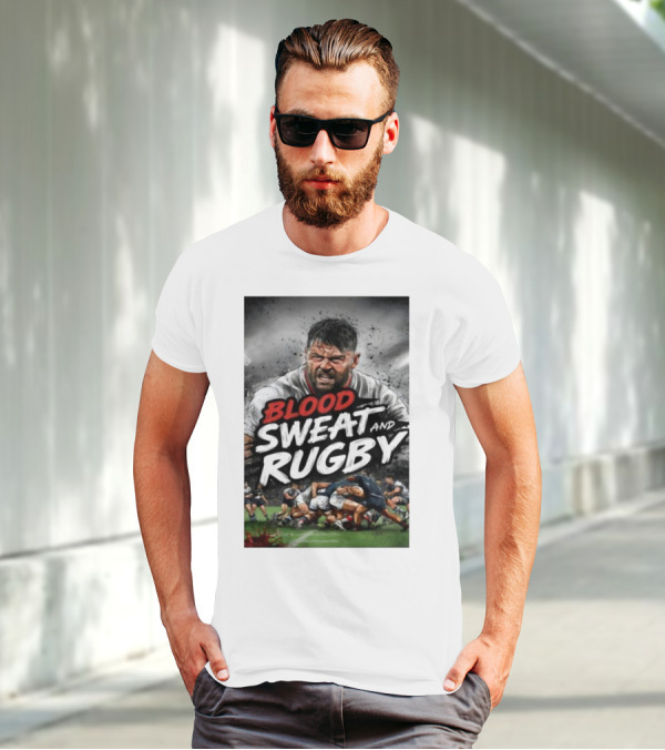 Blood Sweat And Rugby Intense Match Action Rugby Players T-Shirt