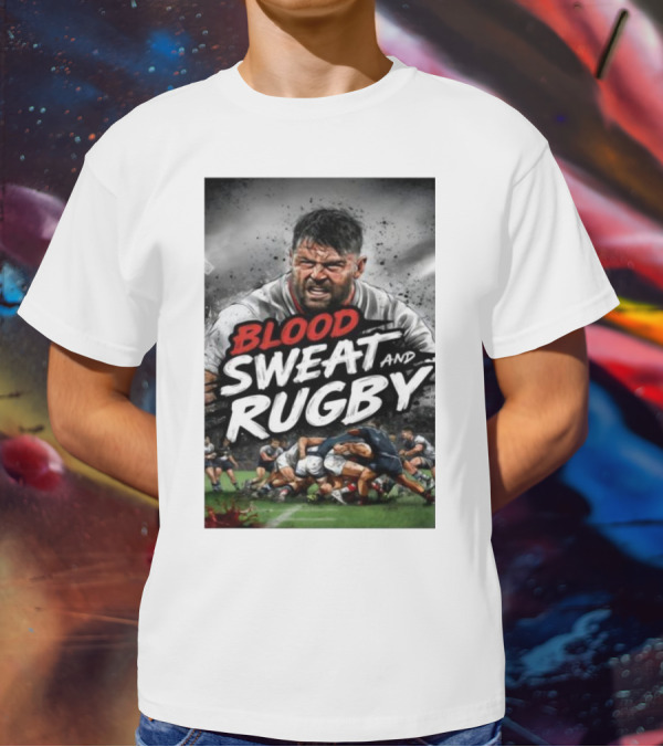 Blood Sweat And Rugby Intense Match Action Rugby Players T-Shirt