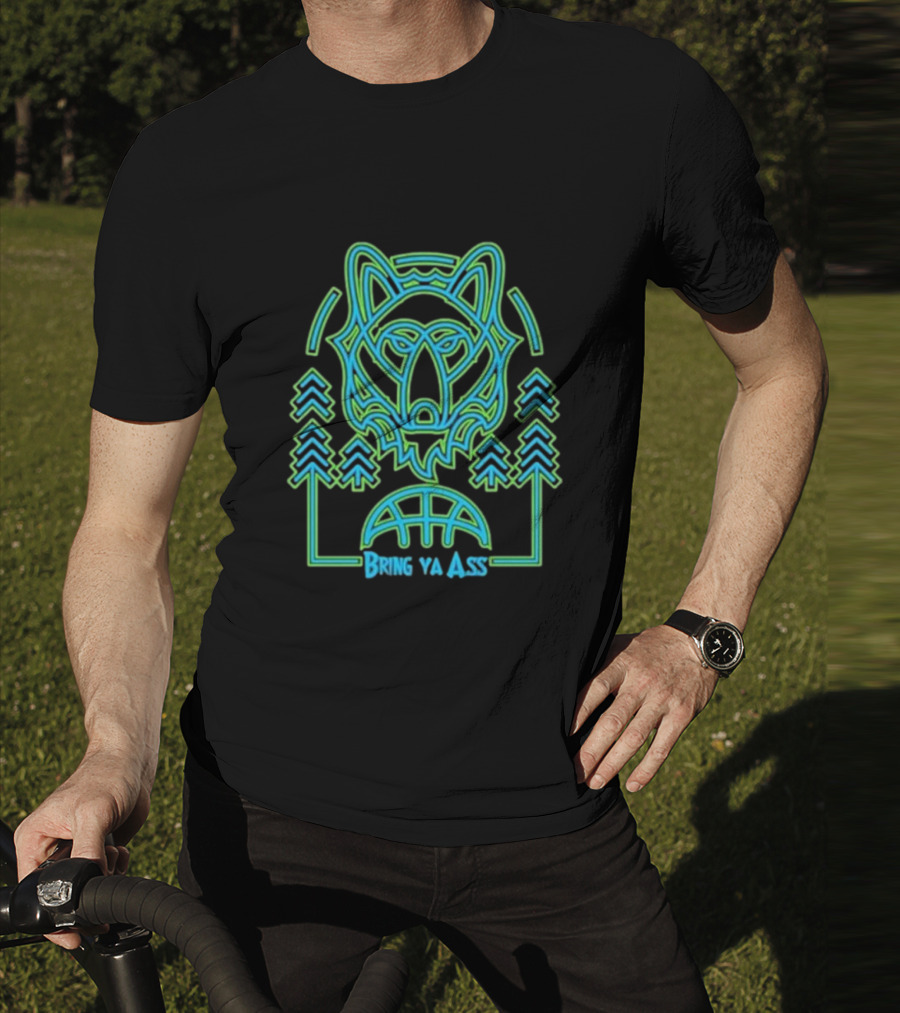 Bring Ya Asss Neon Wolf And Basketball Forest T-Shirt