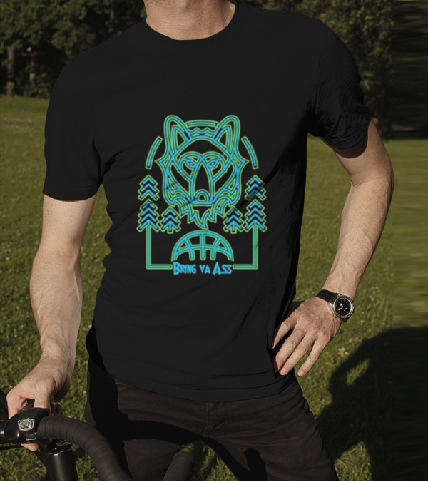 Bring Ya Asss Neon Wolf And Basketball Forest T-Shirt