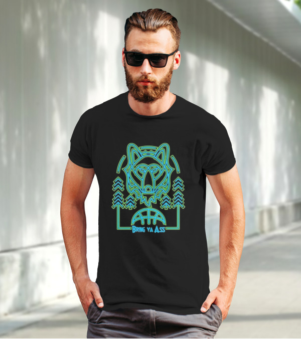 Bring Ya Asss Neon Wolf And Basketball Forest T-Shirt