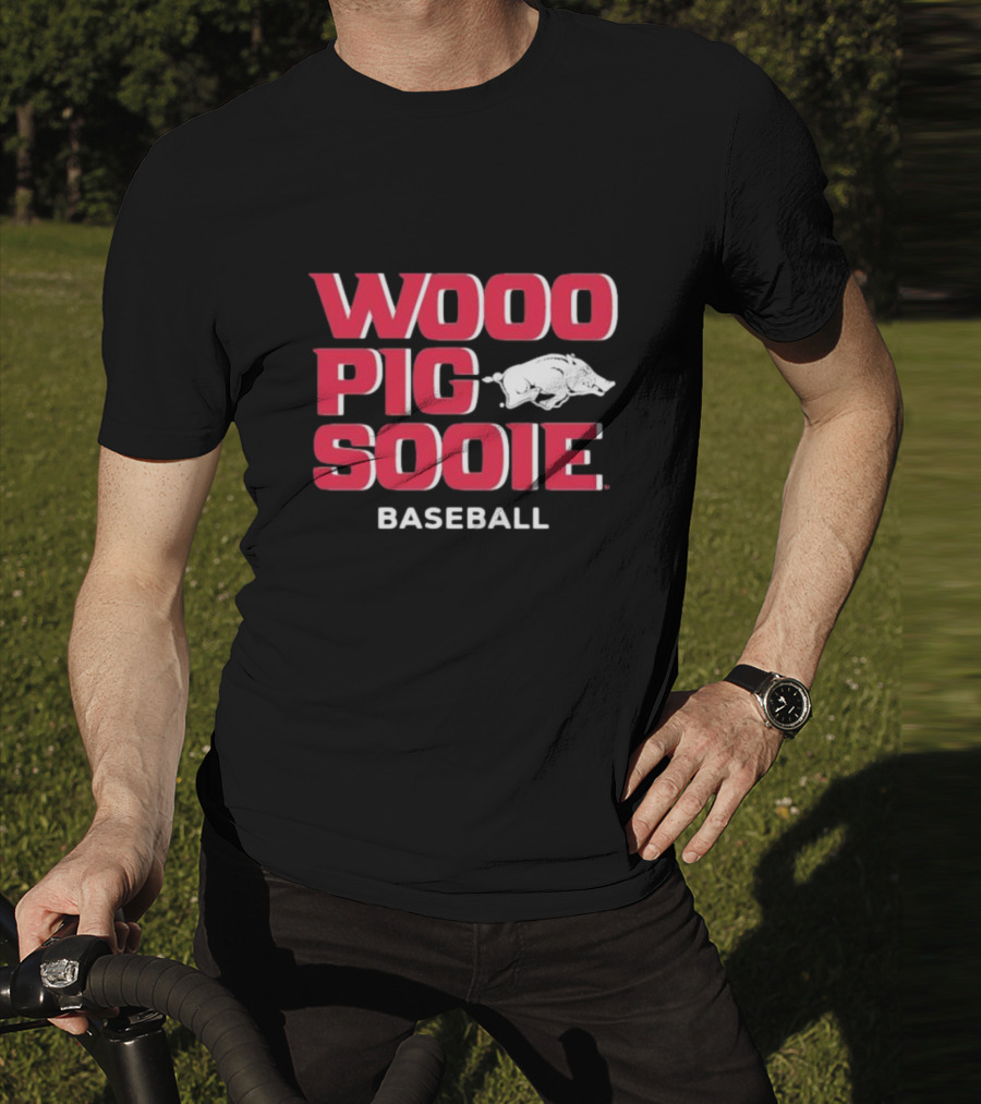 Wooo Pig Sooie Arkansas Baseball Black Pig T-Shirt