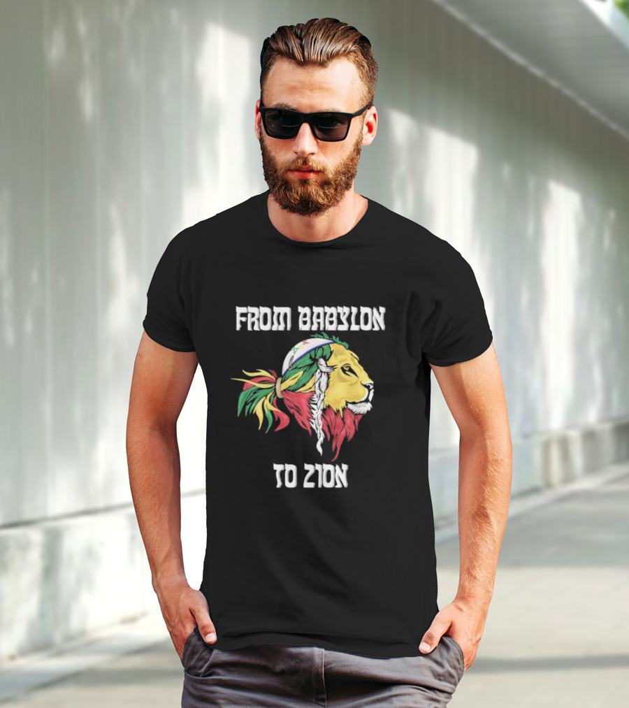 From Babylon To Zion Lion With Rasta Colors T-Shirt