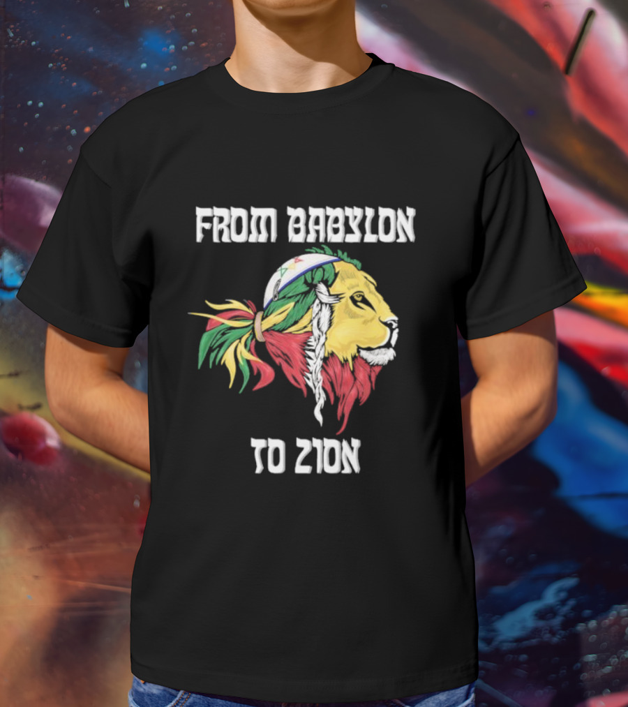From Babylon To Zion Lion With Rasta Colors T-Shirt