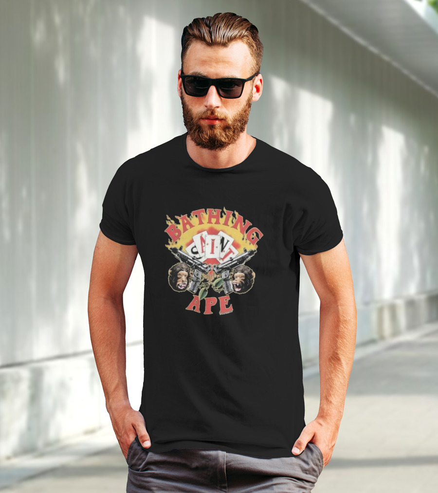 Bathing Ape Saint Mx6 Playing Cards Guns Monkeys T-Shirt