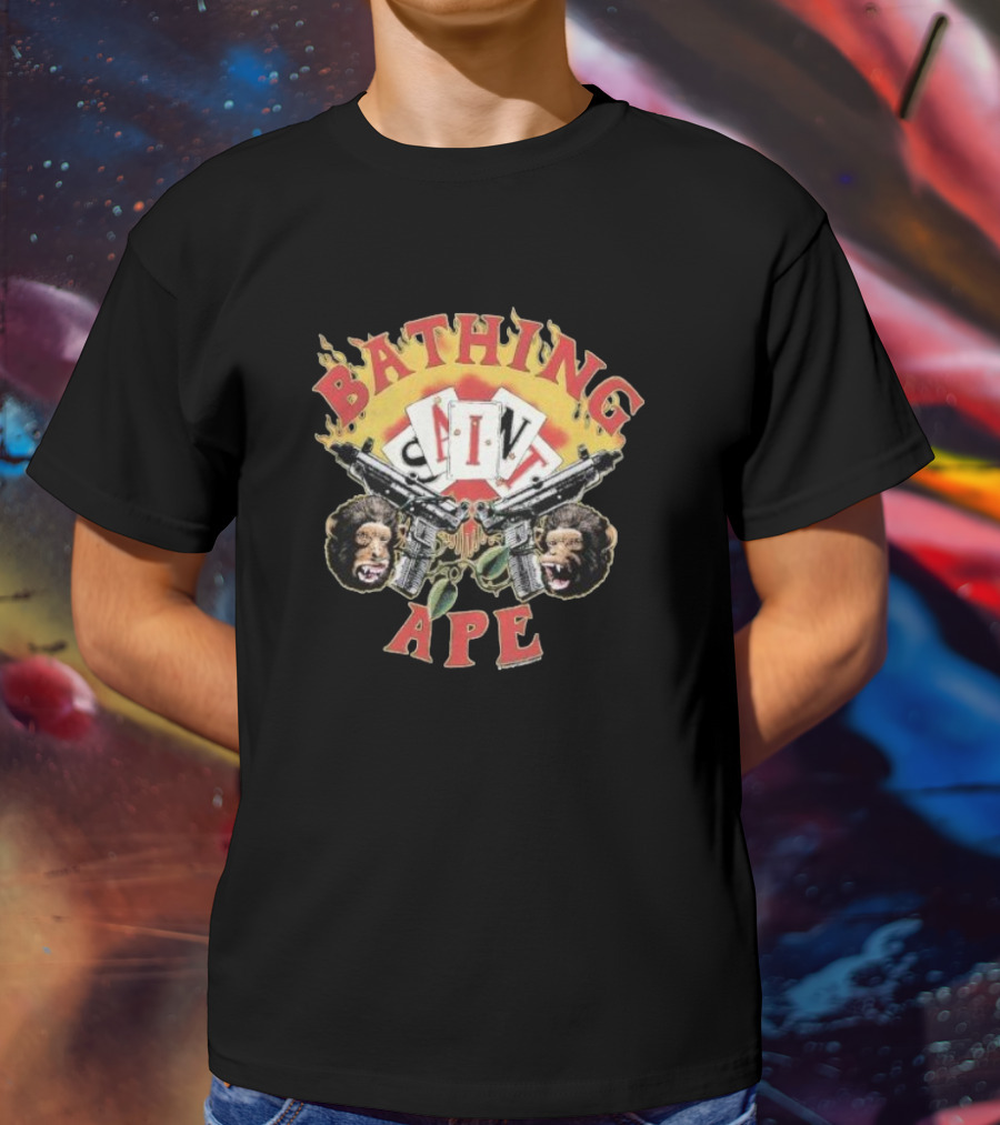 Bathing Ape Saint Mx6 Playing Cards Guns Monkeys T-Shirt