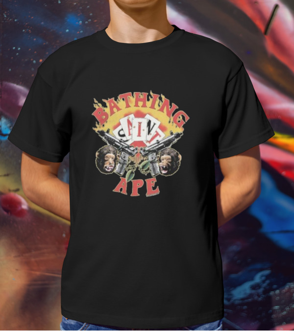 Bathing Ape Saint Mx6 Playing Cards Guns Monkeys T-Shirt