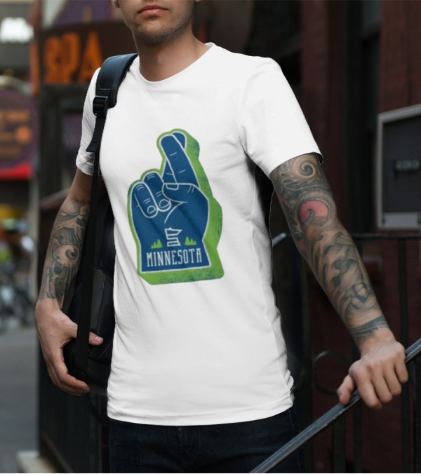 Minnesota Mood Fingers Hand Gesture With State Icon And Trees T-Shirt