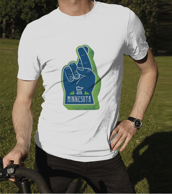 Minnesota Mood Fingers Hand Gesture With State Icon And Trees T-Shirt