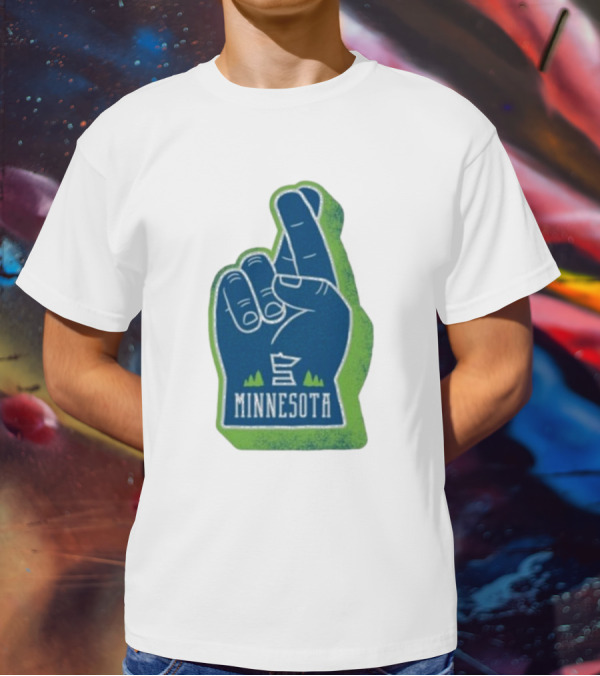 Minnesota Mood Fingers Hand Gesture With State Icon And Trees T-Shirt