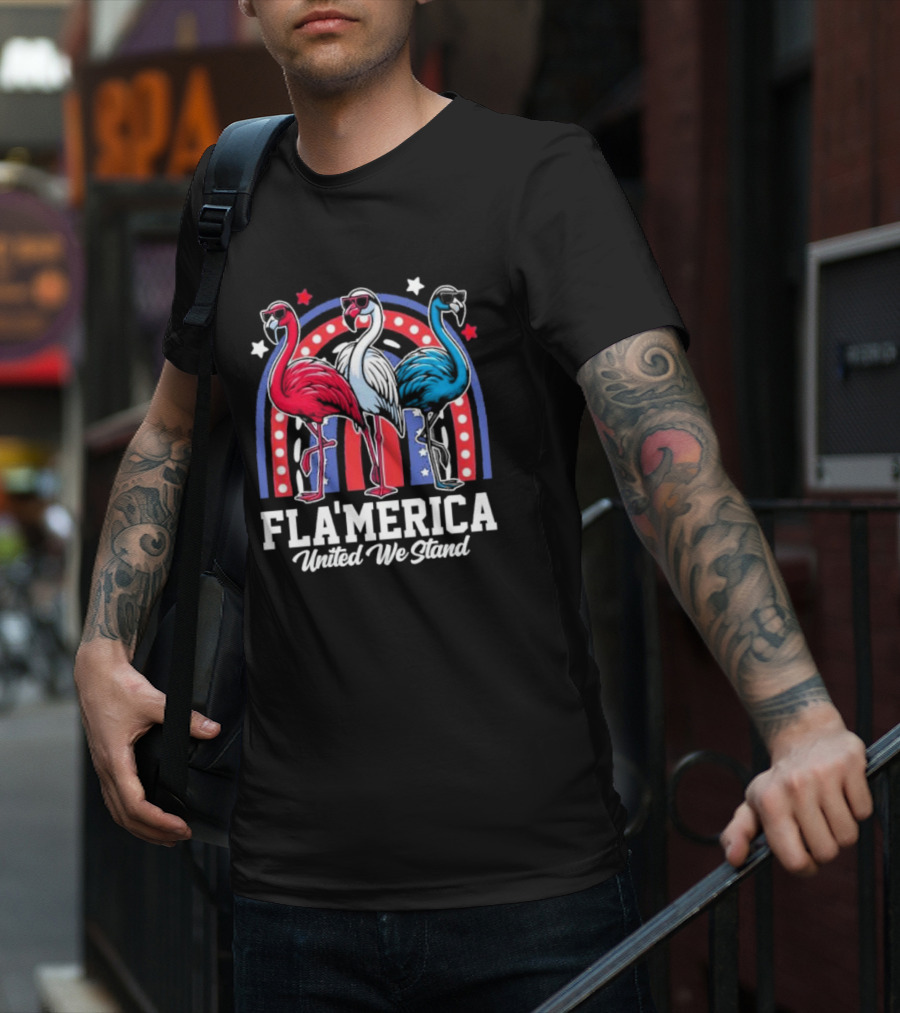 Flamingos Fla’merica Patriotic Red White Blue United We Stand T-Shirt