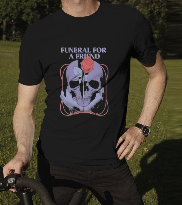 FUNERAL FOR A FRIEND SKULL ROSE DOUBLE HAND HOLDING SYMBOLISM T-Shirt