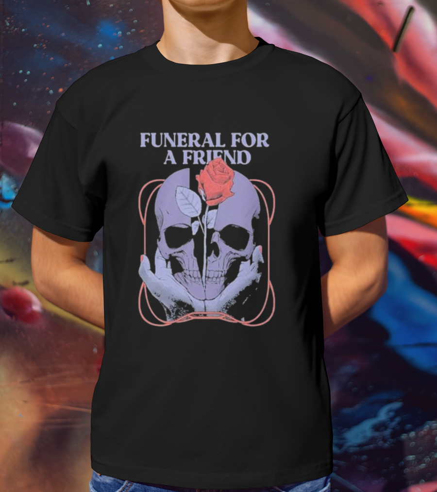 FUNERAL FOR A FRIEND SKULL ROSE DOUBLE HAND HOLDING SYMBOLISM T-Shirt