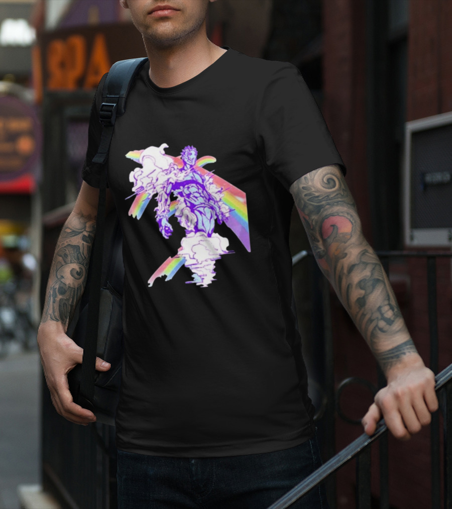 Hoshipieces Weather 9oz Manga Style Purple Cloud Man With Rainbow Elements T-Shirt