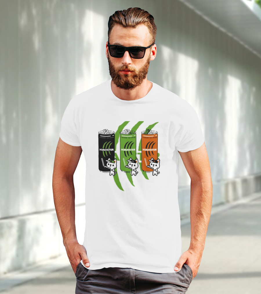 Laundry Cat Drink Nyanster Cans With Three Cats T-Shirt