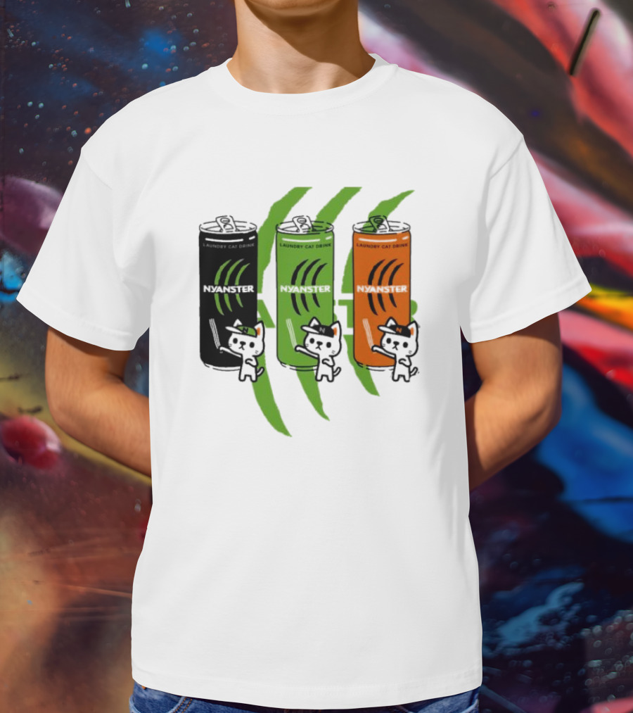 Laundry Cat Drink Nyanster Cans With Three Cats T-Shirt