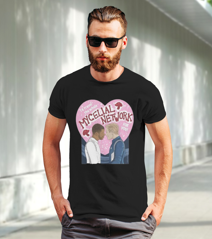 I’d Travel The Whole Mycelial Network For You Tender Moment Pink Heart Mushrooms T-Shirt