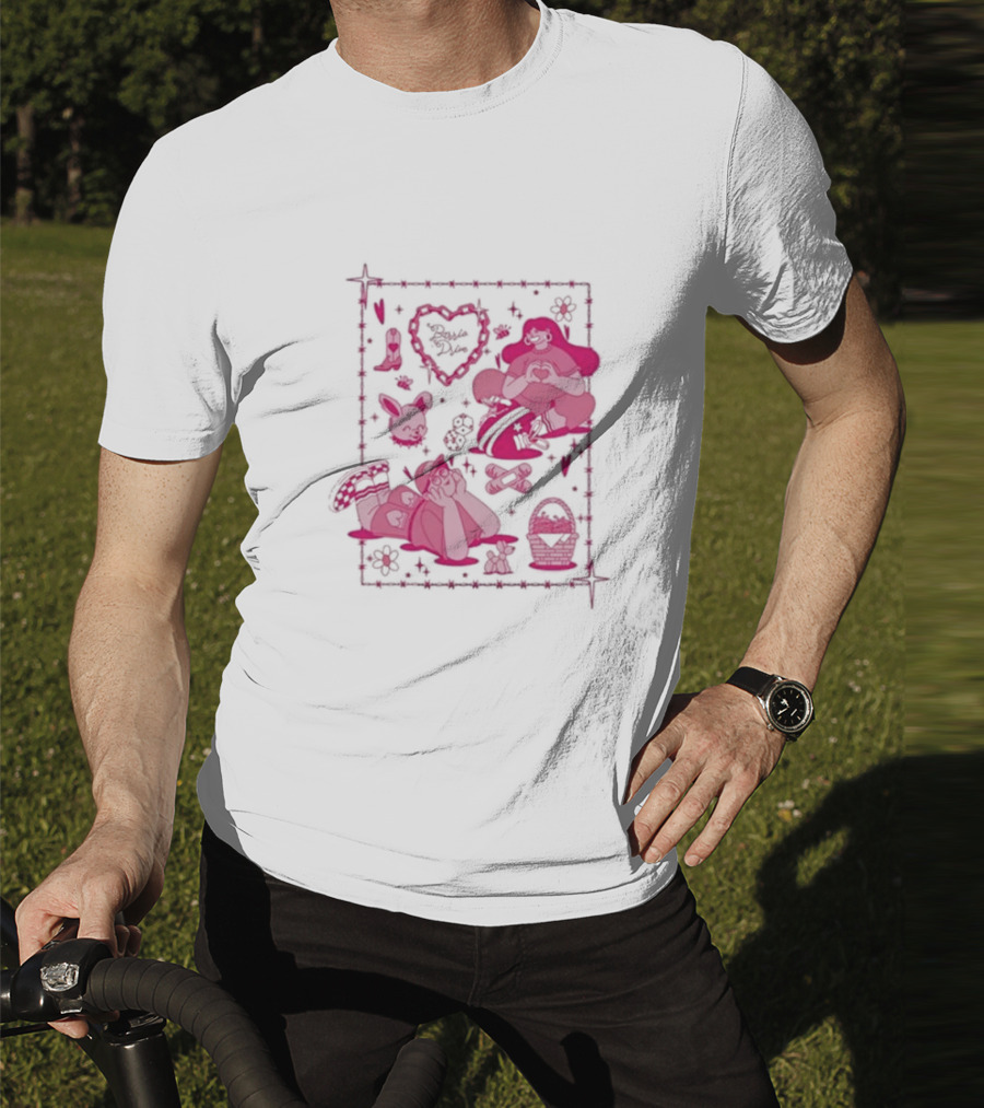 Barrio Drive Picnic Neon Heart Love Basket Motif T-Shirt