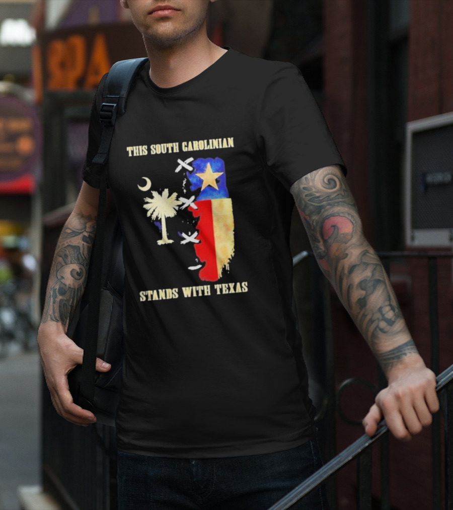 This South Carolinian Supports Unity With Texas Featuring State Symbols And Crescent Moon T-Shirt