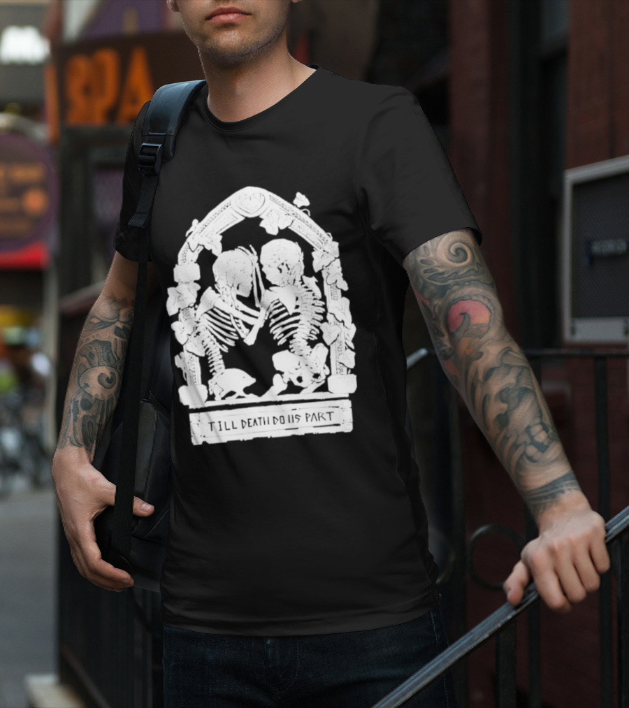 Till Death Do Us Part Skeleton Gothic Arch Motif T-Shirt