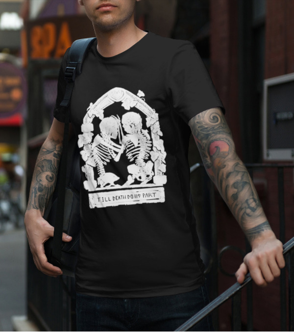 Till Death Do Us Part Skeleton Gothic Arch Motif T-Shirt