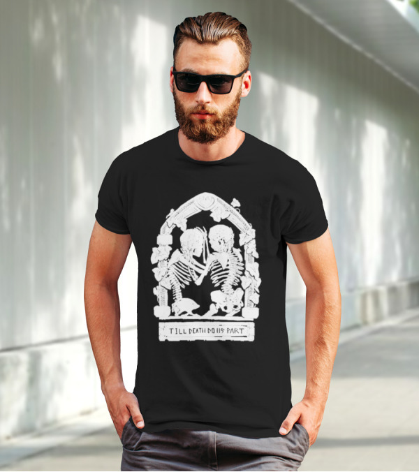 Till Death Do Us Part Skeleton Gothic Arch Motif T-Shirt
