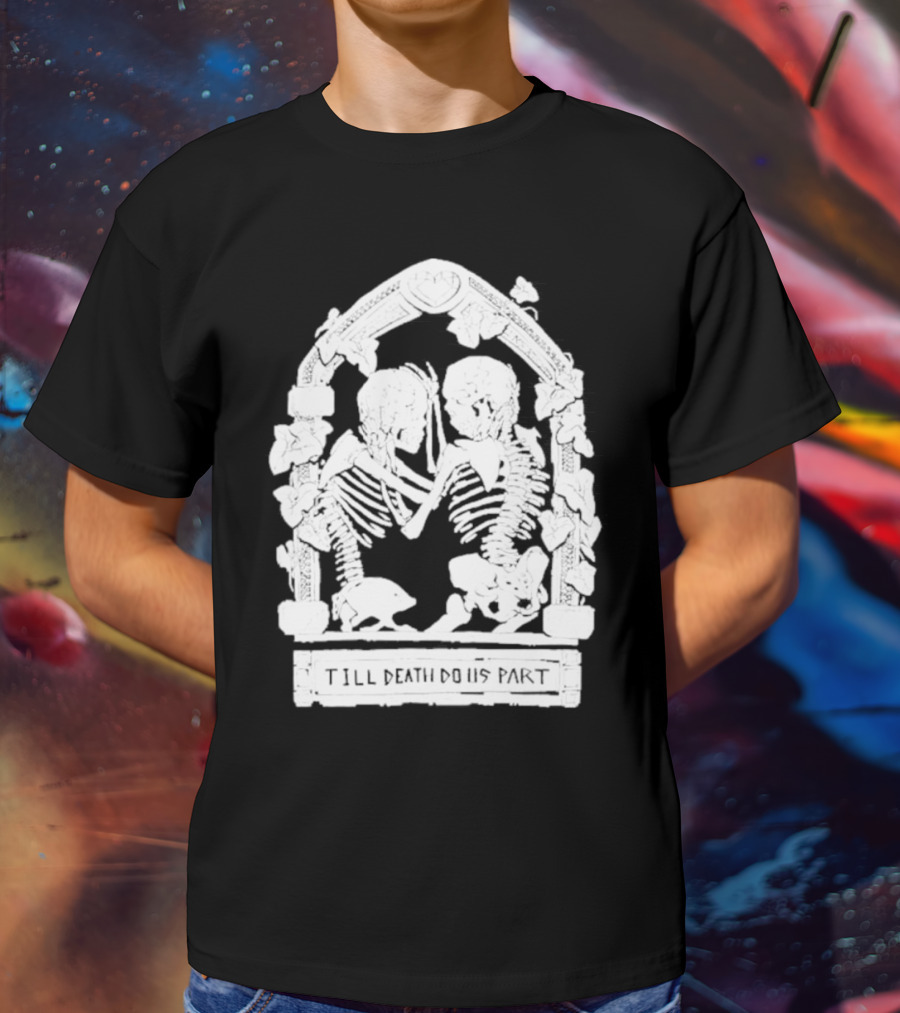 Till Death Do Us Part Skeleton Gothic Arch Motif T-Shirt