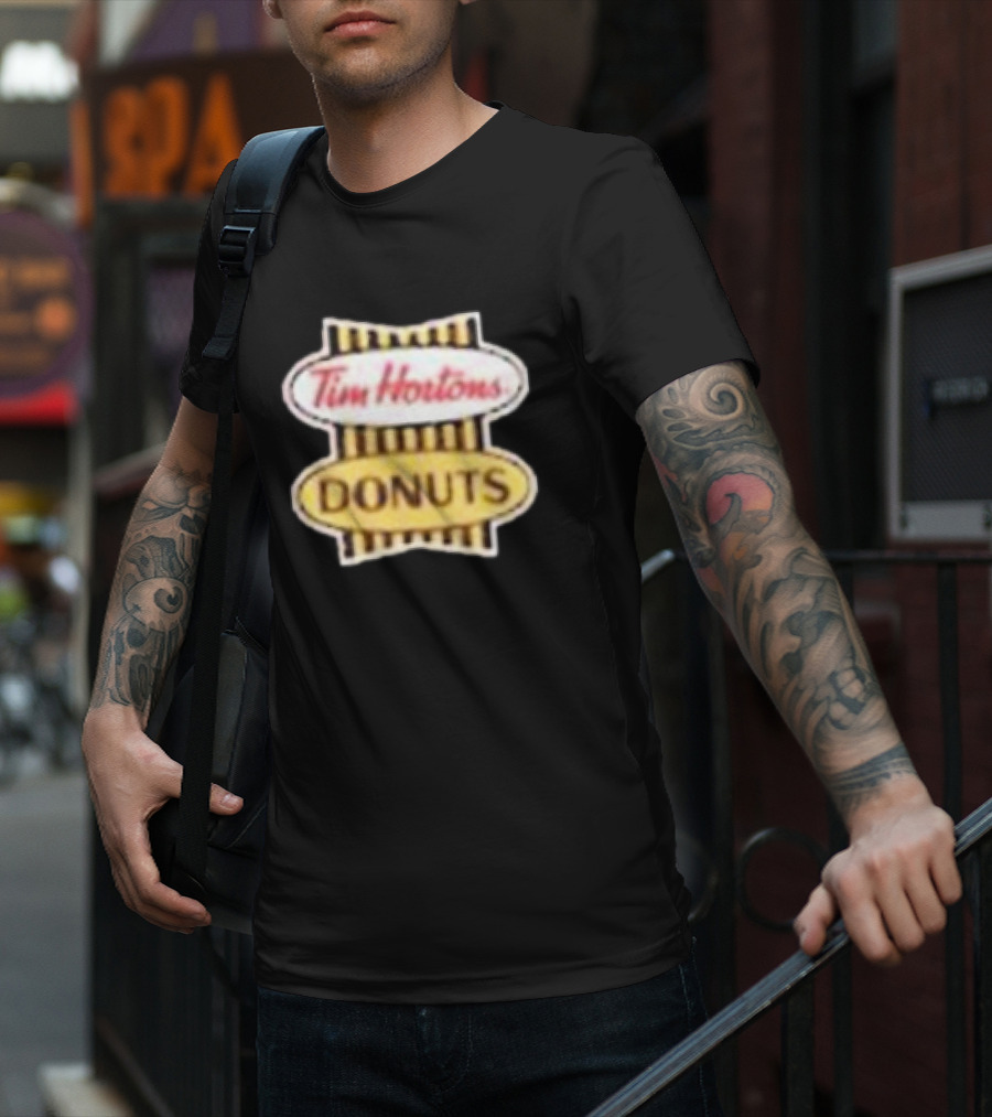 Tim Hortons Donuts Retro Logo Black And Yellow Stripes T-Shirt