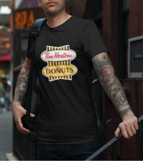 Tim Hortons Donuts Retro Logo Black And Yellow Stripes T-Shirt