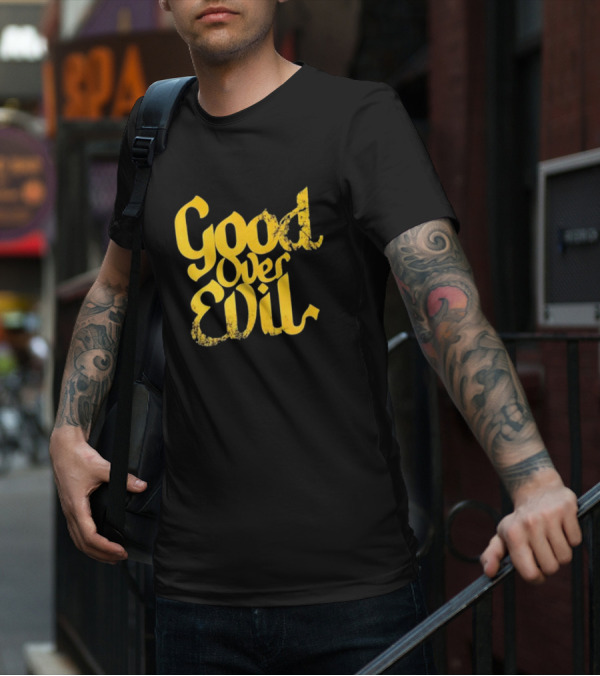 Good Over Evil Yellow Grunge Typography T-Shirt