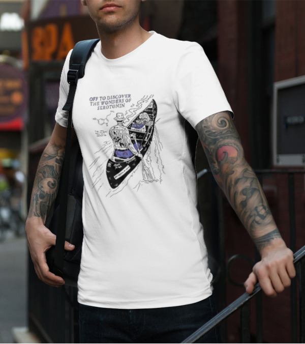 Off To Discover The Wonders Of Serotonin Adventure In Psychedelic Canoe With Molecule Diagram T-Shirt