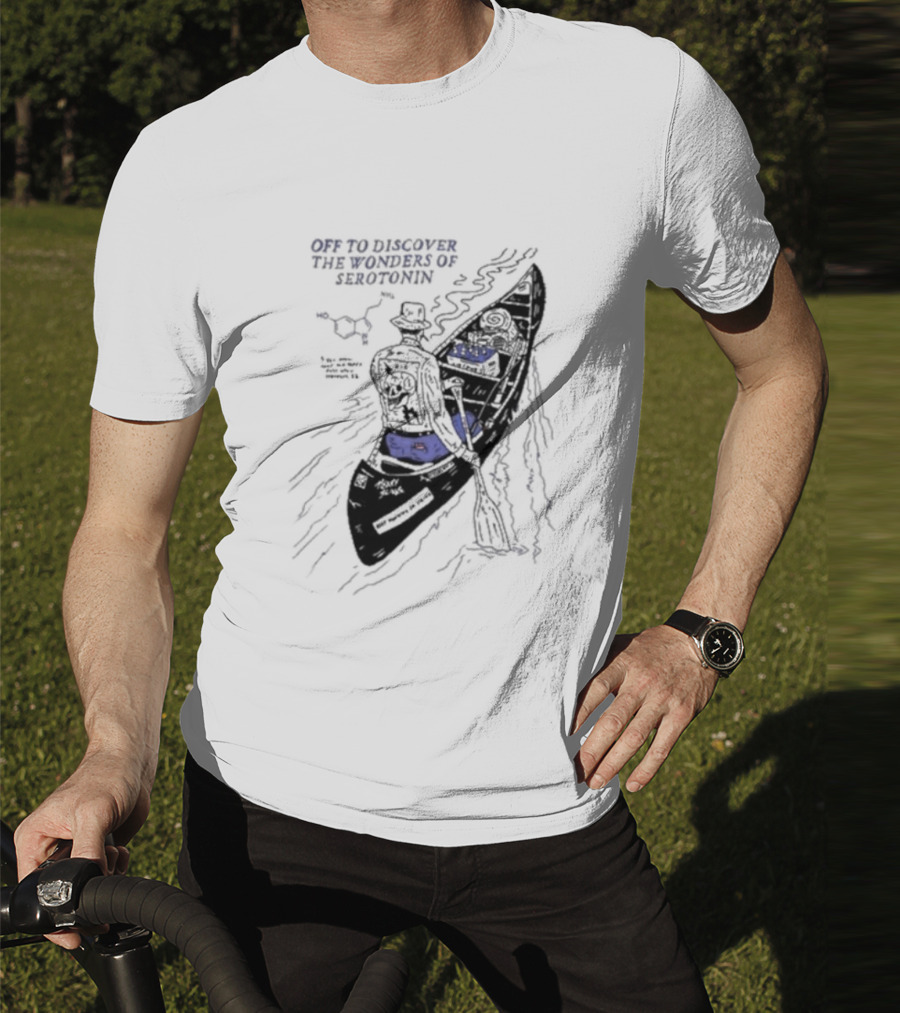 Off To Discover The Wonders Of Serotonin Adventure In Psychedelic Canoe With Molecule Diagram T-Shirt