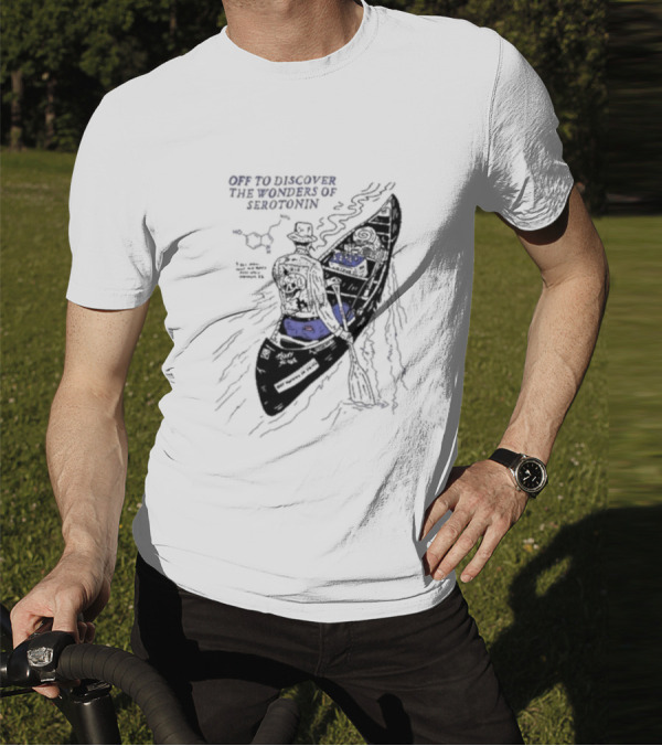 Off To Discover The Wonders Of Serotonin Adventure In Psychedelic Canoe With Molecule Diagram T-Shirt