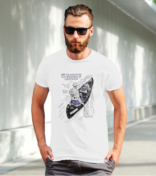 Off To Discover The Wonders Of Serotonin Adventure In Psychedelic Canoe With Molecule Diagram T-Shirt