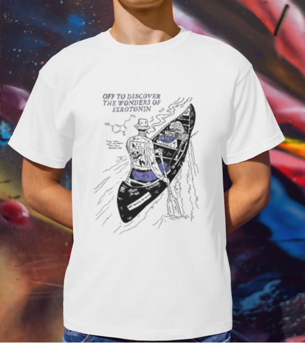 Off To Discover The Wonders Of Serotonin Adventure In Psychedelic Canoe With Molecule Diagram T-Shirt