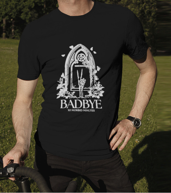 Badbye 30 Morbid Minutes Gothic Tombstone Hand Symbol With Roses And Butterflies T-Shirt