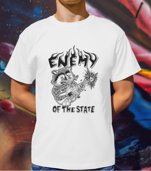 Punkwithacamera Enemy Of The State Raccoon With Flamethrower T-Shirt