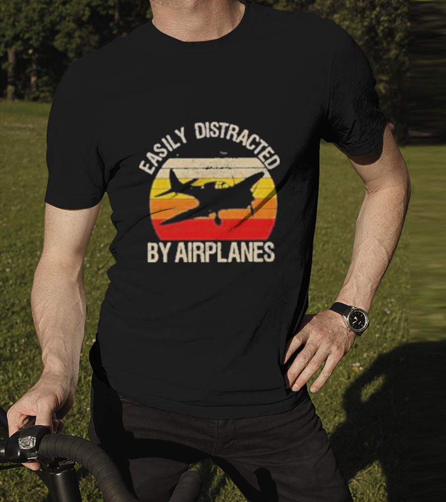Easily Distracted By Airplanes Vintage Sunset T-Shirt
