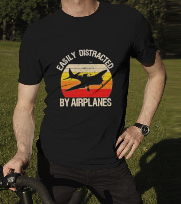 Easily Distracted By Airplanes Vintage Sunset T-Shirt