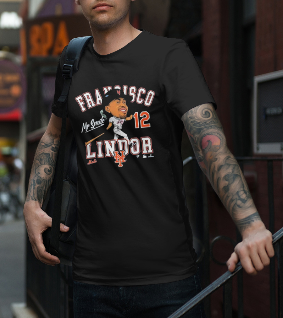 Francisco Lindor Mr Smile New York Mets 12 Caricature T-Shirt