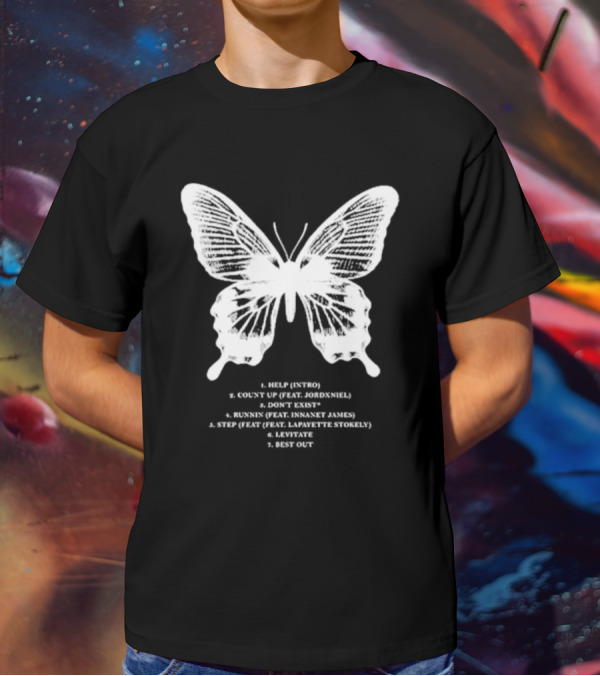 Gian Kash Faith Over Fear Butterfly With Tracklist Featuring Jordeniel Innanet James Lapayette Stokely T-Shirt