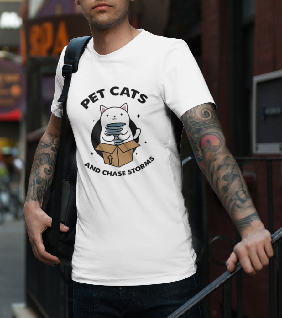 Helicity Pet Cats And Chase Storms Black Cat In Box Holding Tornado T-Shirt